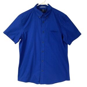 1901 Mens Trim Fit Short Sleeve Button Down Shirt Blue Wavy Stripe Cotton M